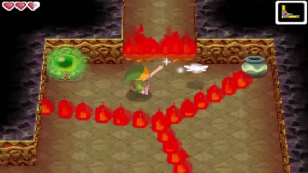 A wall of flames sealing a passage, with a line of fire running across the floor of the room A wall of flames sealing a passage, with a line of fire running across the floor of the room