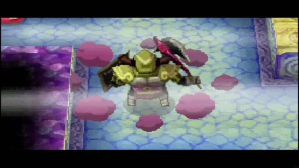 A Gold Phantom with a scythe standing on the blue floor of the Temple of the Ocean King A Gold Phantom with a scythe standing on the blue floor of the Temple of the Ocean King
