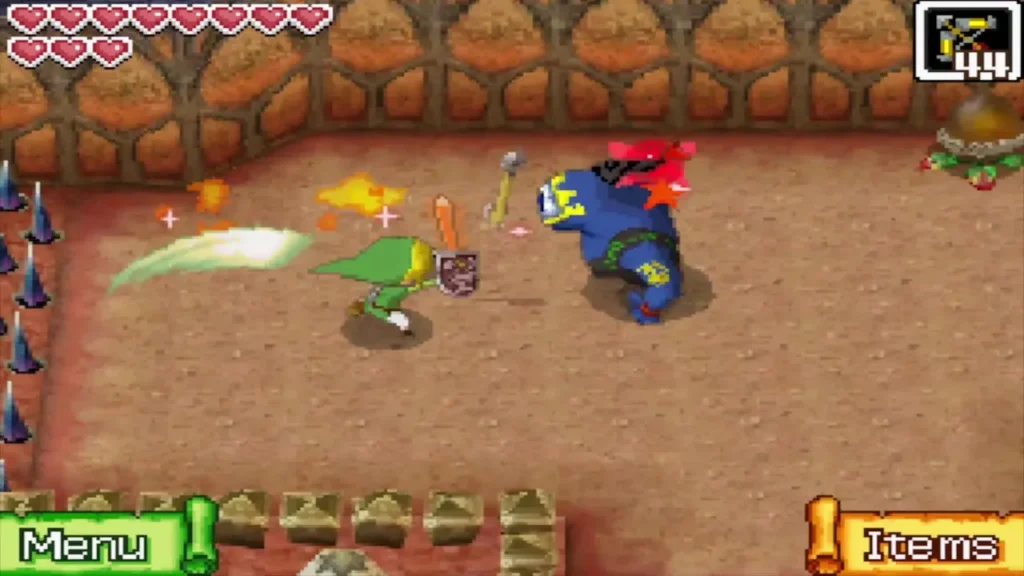 Link slashing the stunned Hinox with his sword Link slashing the stunned Hinox with his sword