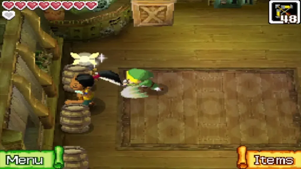 Link slashing Jolene after dodging her dash between the barrels Link slashing Jolene after dodging her dash between the barrels
