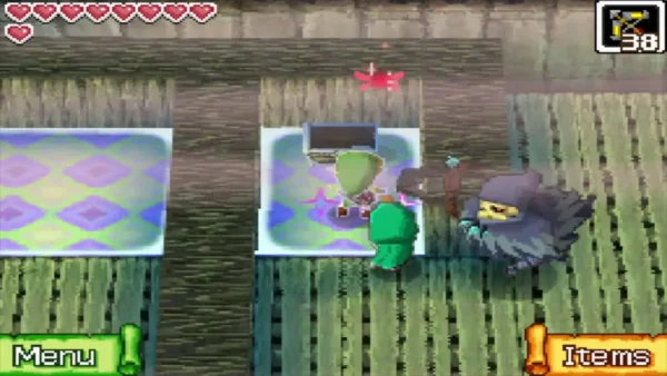 A hooded Reapling closes in on Link standing on a Safe Zone A hooded Reapling closes in on Link standing on a Safe Zone