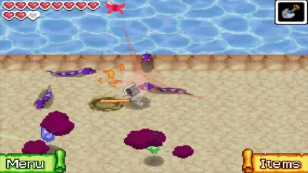 Purple Ropes slither across the sand of Dee Ess Island as Link digs Purple Ropes slither across the sand of Dee Ess Island as Link digs