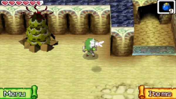 A Sandworm rises from the sand beside Link in the big B2 room A Sandworm rises from the sand beside Link in the big B2 room