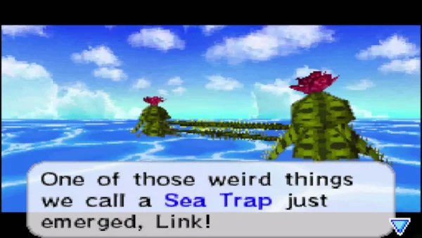 Two urchins hold barbed wire across the sea as Linebeck names the Sea Trap Two urchins hold barbed wire across the sea as Linebeck names the Sea Trap