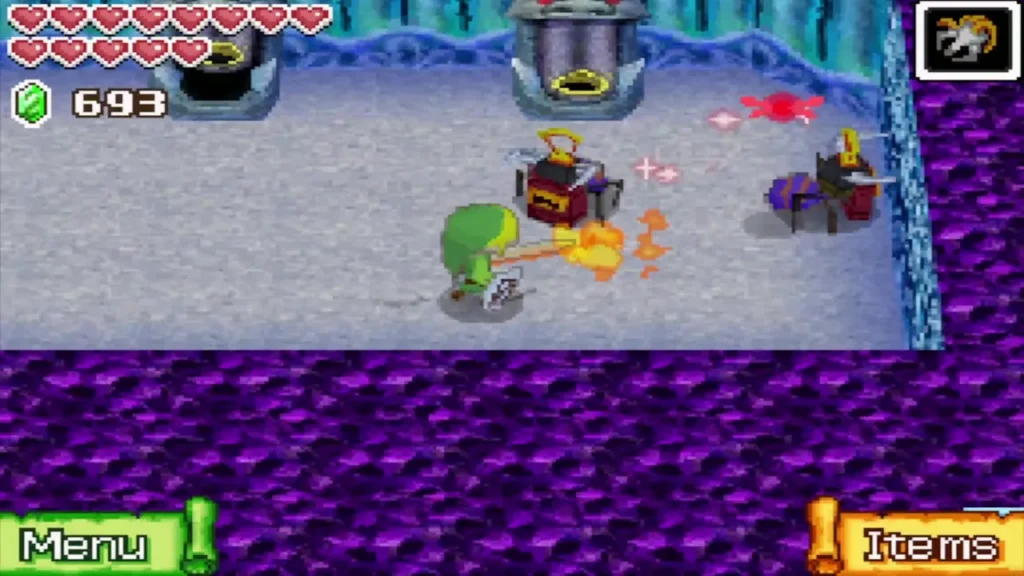 Link slashing a Stag Beetle in the Temple of Ice while a second one waits nearby Link slashing a Stag Beetle in the Temple of Ice while a second one waits nearby
