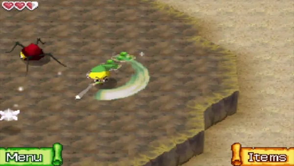 Link swinging his sword at a red Tektite on the path up the Isle of Ember Link swinging his sword at a red Tektite on the path up the Isle of Ember