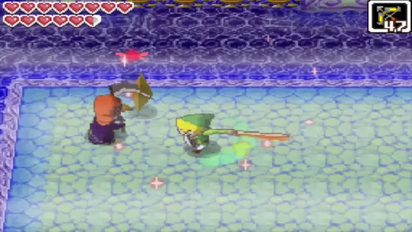 Link slashing a Wizzrobe that has just revealed itself Link slashing a Wizzrobe that has just revealed itself