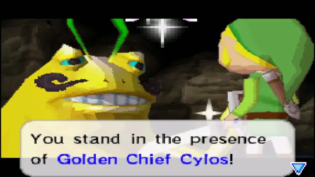 Golden Chief Cylos introducing himself to Link in his chamber Golden Chief Cylos introducing himself to Link in his chamber