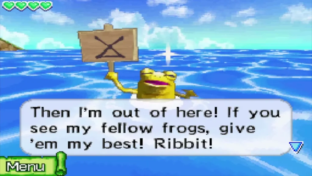 The Mercay golden frog bidding farewell next to its X mark sign The Mercay golden frog bidding farewell next to its X mark sign