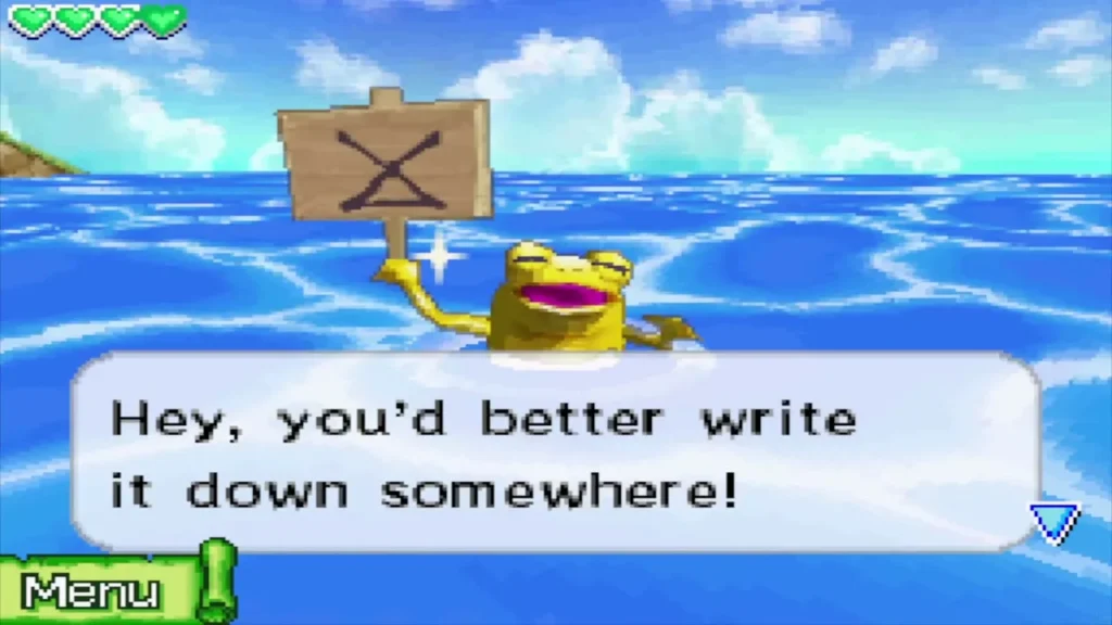 The southern golden frog by Mercay Island holding up a sign with an X on a bar The southern golden frog by Mercay Island holding up a sign with an X on a bar