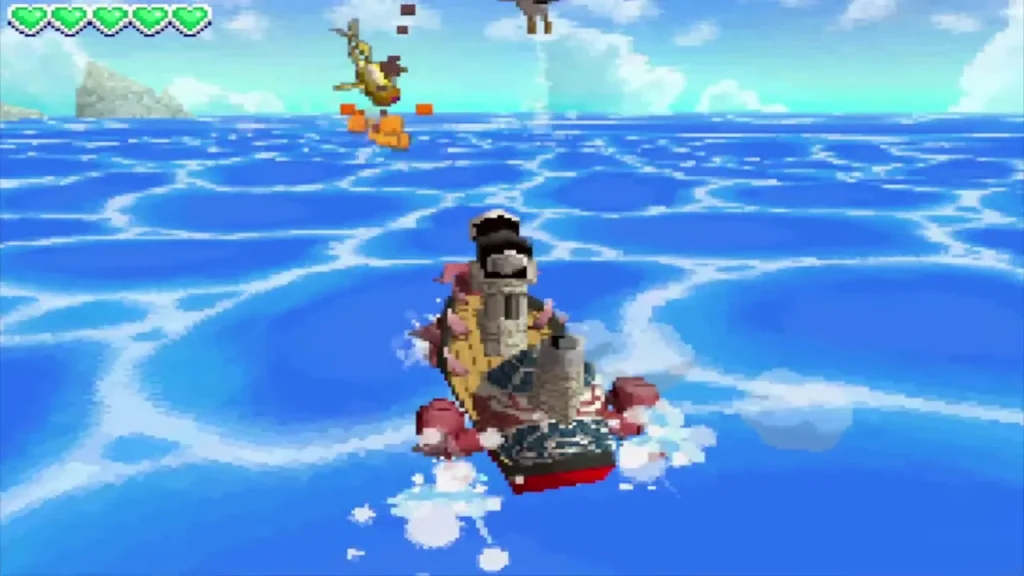 The ship firing its cannon at a golden frog leaping over the northeastern sea The ship firing its cannon at a golden frog leaping over the northeastern sea