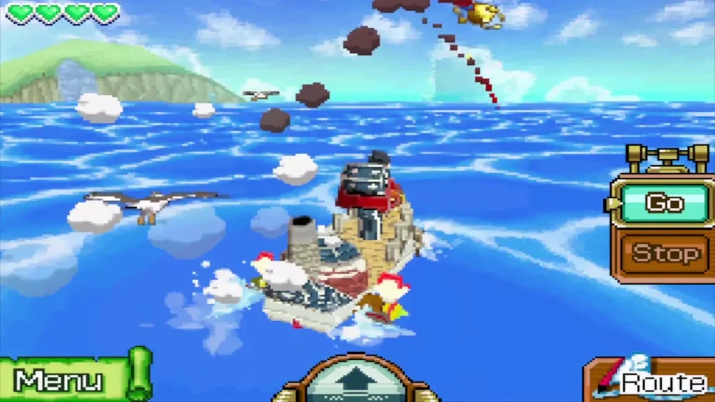 The ship firing its cannon at a golden frog jumping overhead The ship firing its cannon at a golden frog jumping overhead