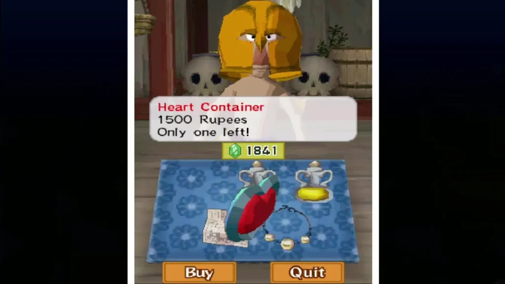 The Masked Ship shelf showing the Heart Container for 1500 Rupees, only one left The Masked Ship shelf showing the Heart Container for 1500 Rupees, only one left