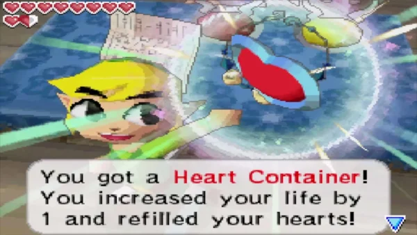 Link holds up the Heart Container bought on the Masked Ship Link holds up the Heart Container bought on the Masked Ship