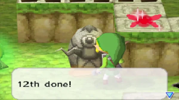 Link beside a stone Boing Statue in the Treasure Maze as the twelfth is marked done Link beside a stone Boing Statue in the Treasure Maze as the twelfth is marked done