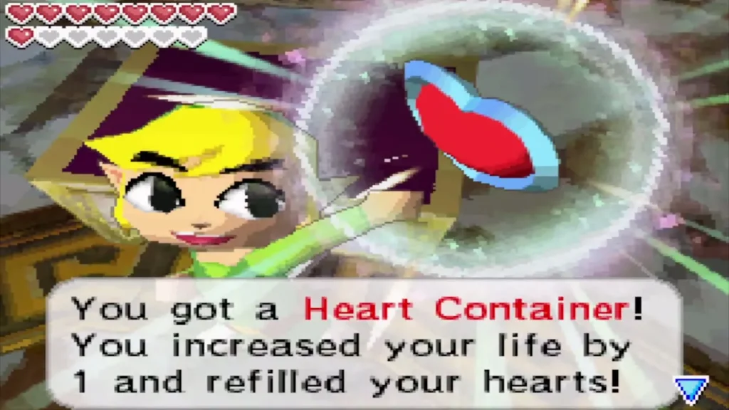 Link holds up the Heart Container after beating Eox in Mutoh's Temple Link holds up the Heart Container after beating Eox in Mutoh's Temple