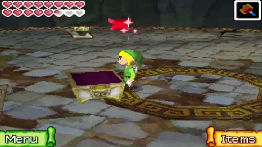 Link standing by the opened chest in the Mutoh's Temple arena Link standing by the opened chest in the Mutoh's Temple arena
