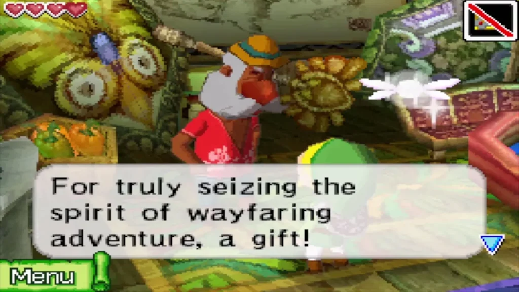 The Old Wayfarer offering Link a gift for his adventurous spirit The Old Wayfarer offering Link a gift for his adventurous spirit