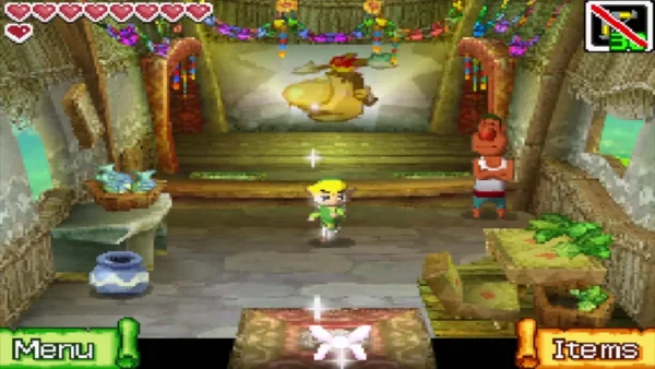 Link standing in the Molida Island shooting range after winning the prize Link standing in the Molida Island shooting range after winning the prize