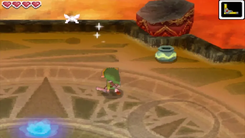 Link walking the lava-lit boss room after taking the Heart Container Link walking the lava-lit boss room after taking the Heart Container