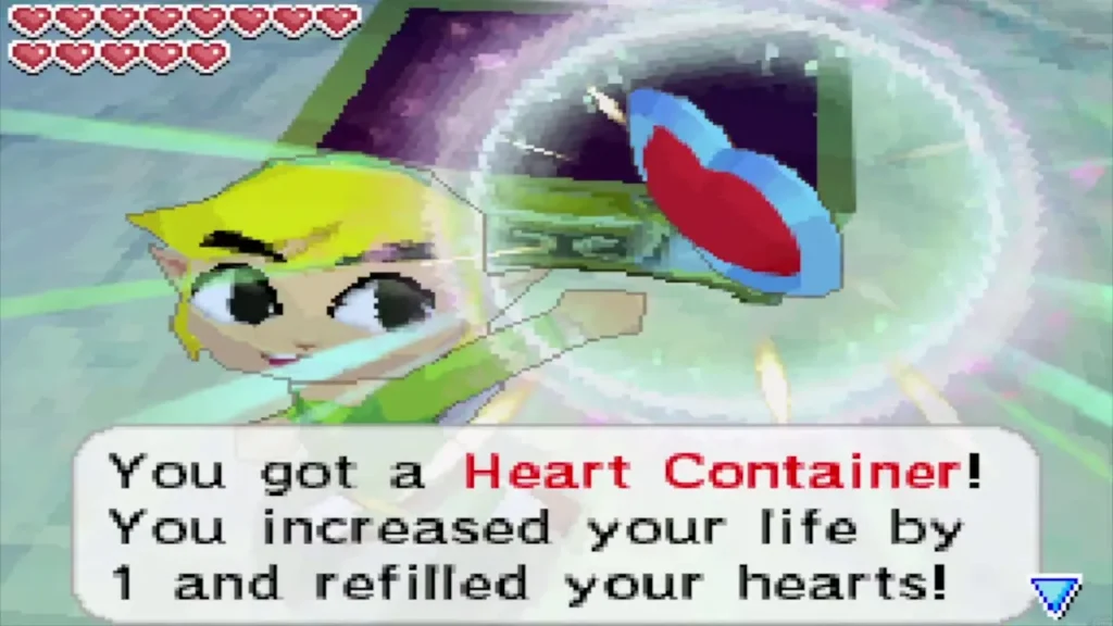 Link holds up the Heart Container after beating Gleeok in the Temple of Ice Link holds up the Heart Container after beating Gleeok in the Temple of Ice
