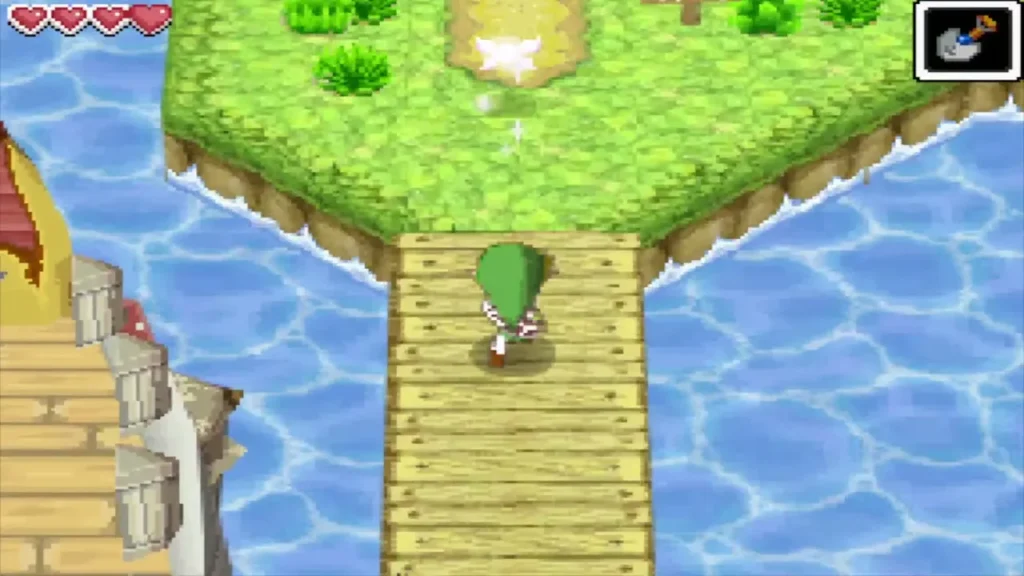 Link crossing the wooden dock onto Bannan Island Link crossing the wooden dock onto Bannan Island