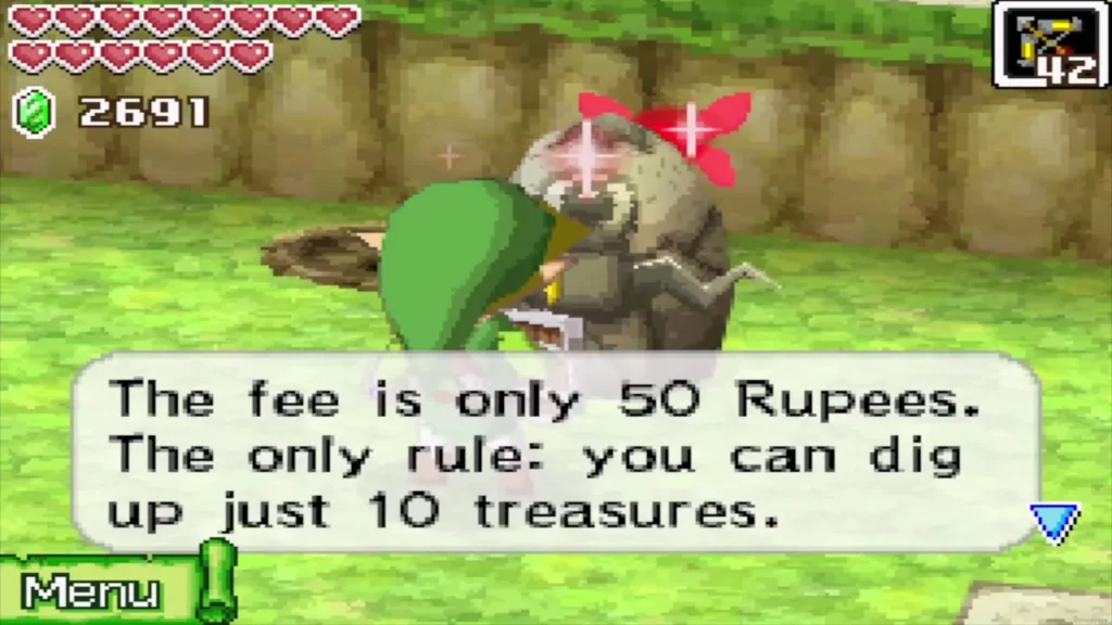 The Harrow Island digger explaining the 50 Rupee fee and the ten treasure limit The Harrow Island digger explaining the 50 Rupee fee and the ten treasure limit