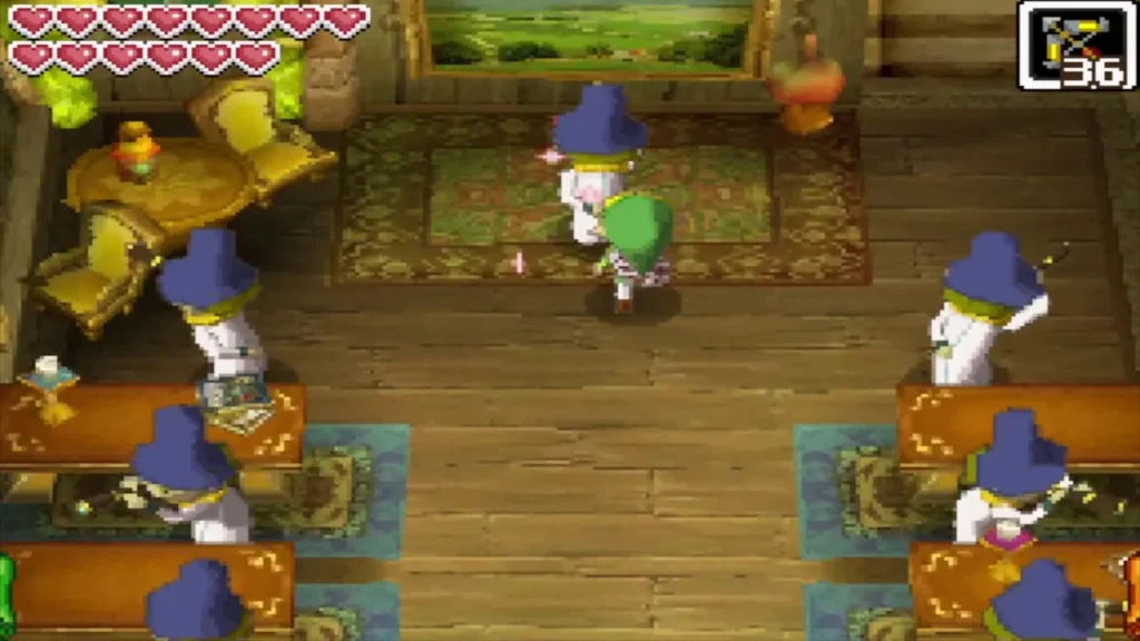 Link inside the Ho Ho Tribe's Traveler's Ship among the blue-hatted merchants Link inside the Ho Ho Tribe's Traveler's Ship among the blue-hatted merchants