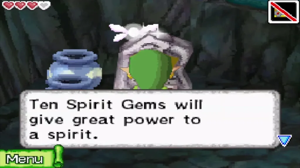 The shrine statue explaining that ten Spirit Gems give a spirit great power The shrine statue explaining that ten Spirit Gems give a spirit great power
