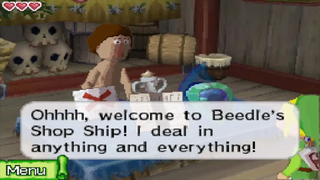 Beedle welcoming Link aboard his Shop Ship Beedle welcoming Link aboard his Shop Ship