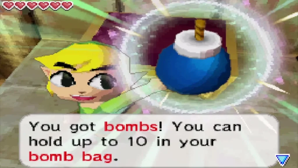 Link holds up a bomb with the message that the bomb bag holds 10 Link holds up a bomb with the message that the bomb bag holds 10