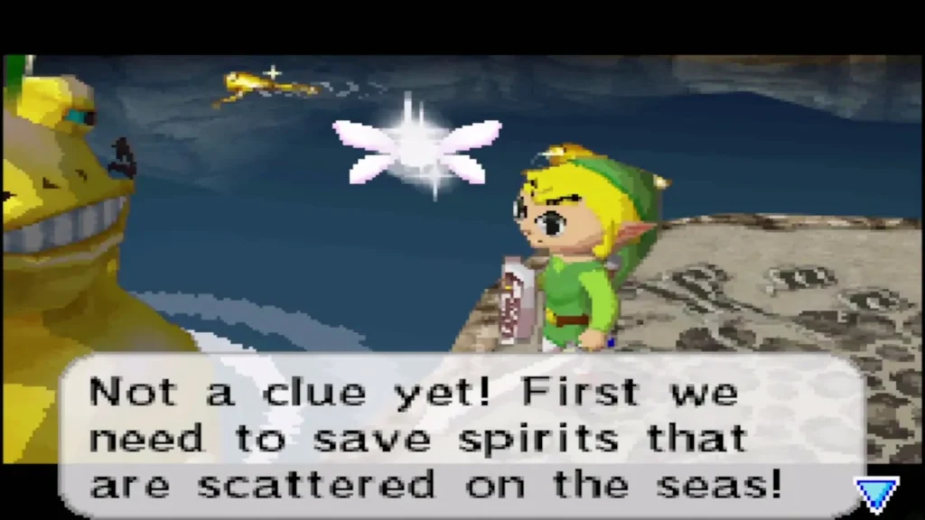 Link talking with Cylos at the water's edge of Uncharted Island Link talking with Cylos at the water's edge of Uncharted Island
