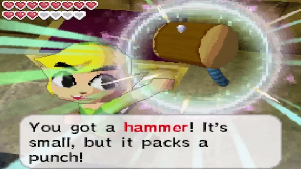 Link holds up the hammer with the message that it packs a punch Link holds up the hammer with the message that it packs a punch