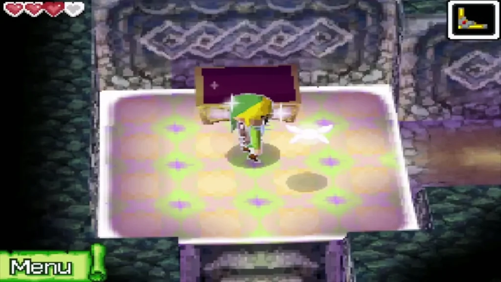 Link beside a chest on a lit platform in the Temple of the Ocean King Link beside a chest on a lit platform in the Temple of the Ocean King