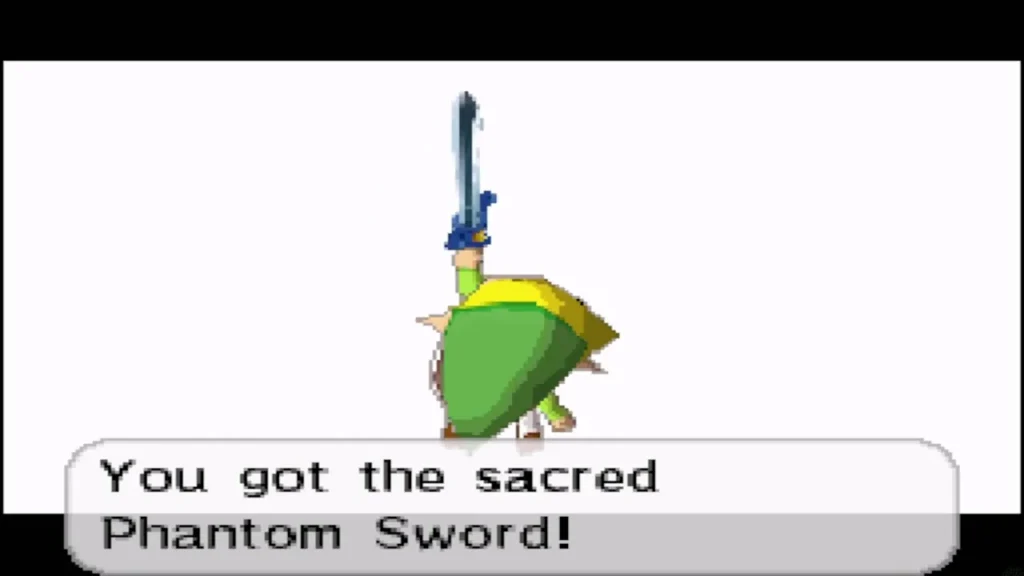 Link raises the sacred Phantom Sword against a white background Link raises the sacred Phantom Sword against a white background