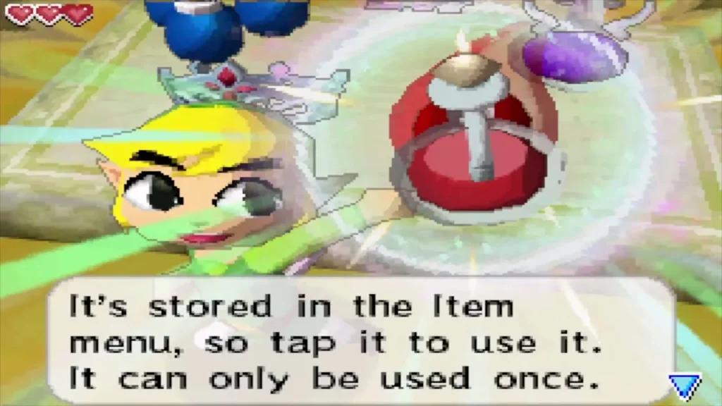 Link holding up the red potion with the item menu message Link holding up the red potion with the item menu message