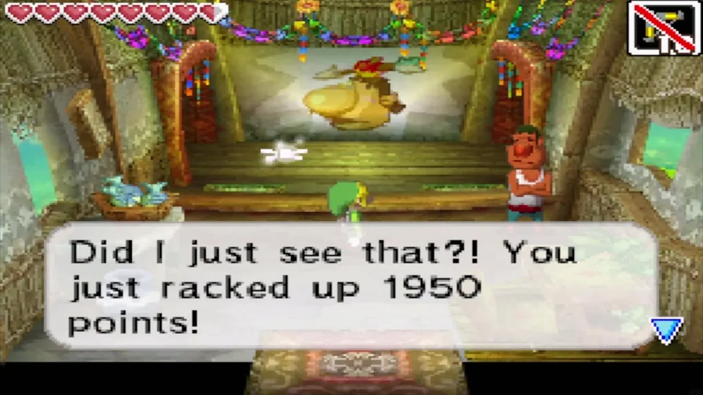 The shooting range owner announcing Link's score of 1950 points The shooting range owner announcing Link's score of 1950 points