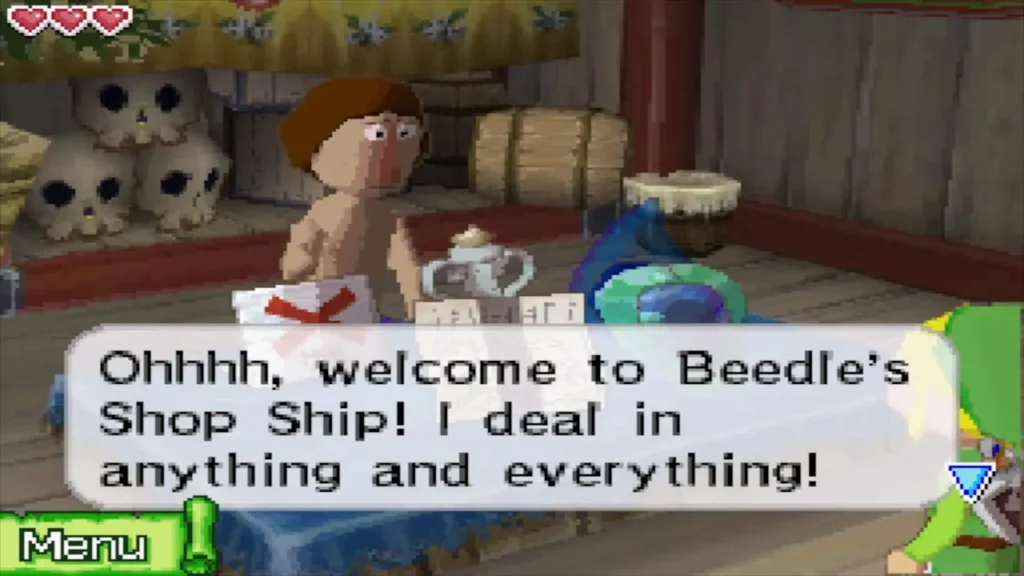 Beedle welcoming Link aboard his Shop Ship in the Southwestern Sea