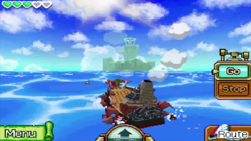 The ship heading across the Northwestern Sea toward a misty island