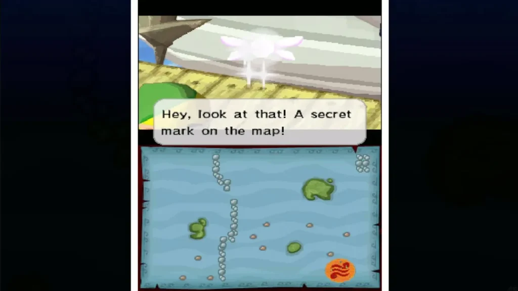 Ciela spotting a secret mark on the chart at the Isle of Ember