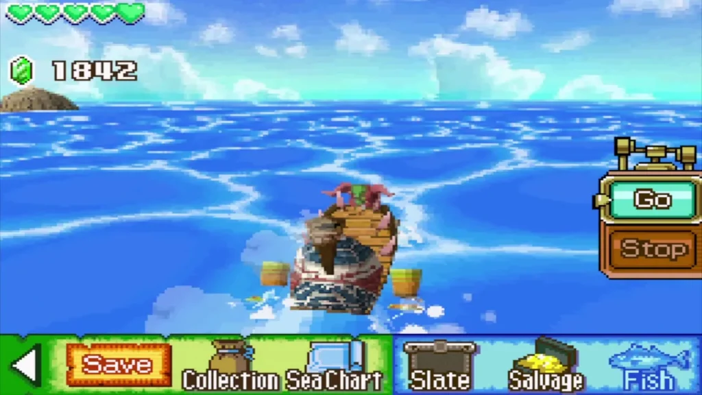 The ship sailing toward the spot marked by the chart crest