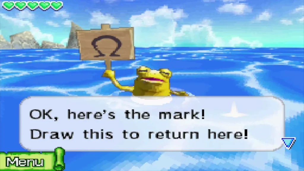 The golden frog in the Southeastern Sea holding up a sign with an omega mark