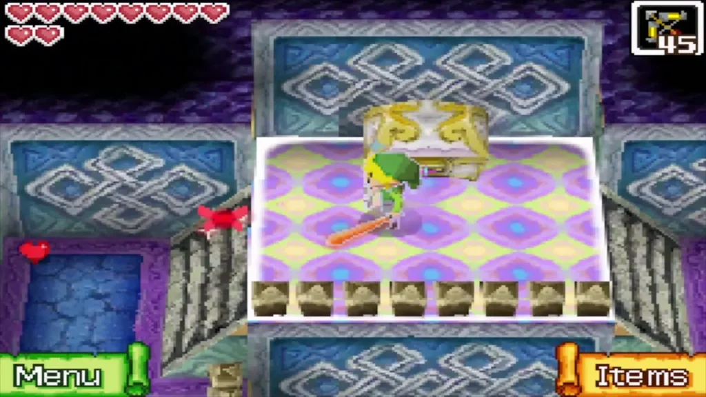 Link standing at the chest in the room that holds the Southeastern Sea chart