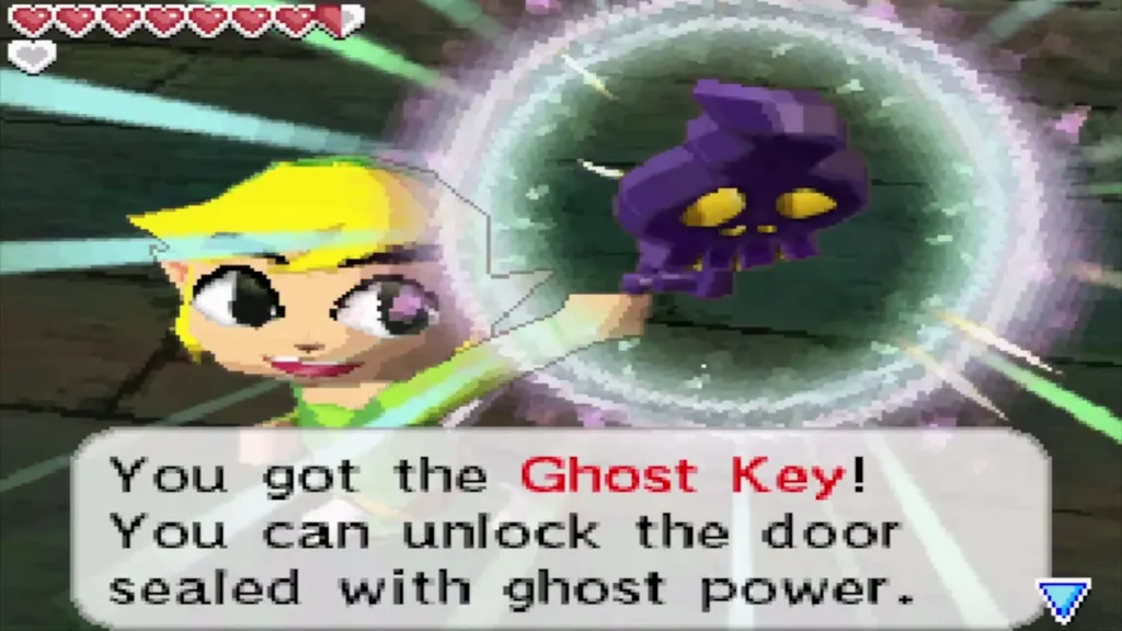 Link holding up the Ghost Key, the only reward from the Cubus Sisters and no sand Link holding up the Ghost Key, the only reward from the Cubus Sisters and no sand