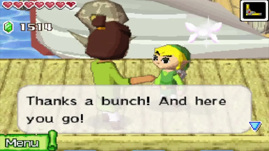 The dockside man thanking Link for the 50 Rupees and handing over the map The dockside man thanking Link for the 50 Rupees and handing over the map
