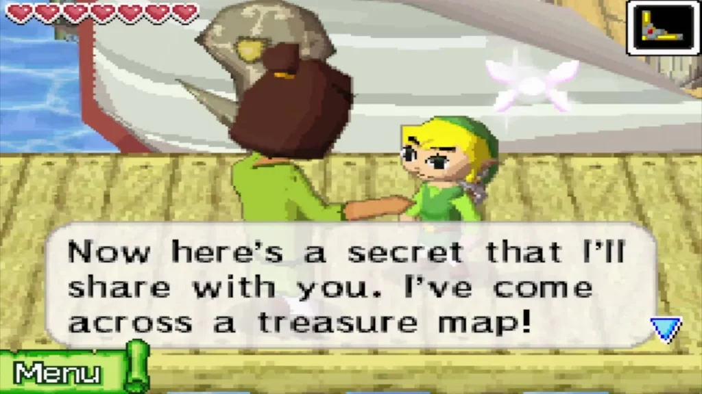 A man on the Mercay Island dock telling Link he has come across a treasure map A man on the Mercay Island dock telling Link he has come across a treasure map