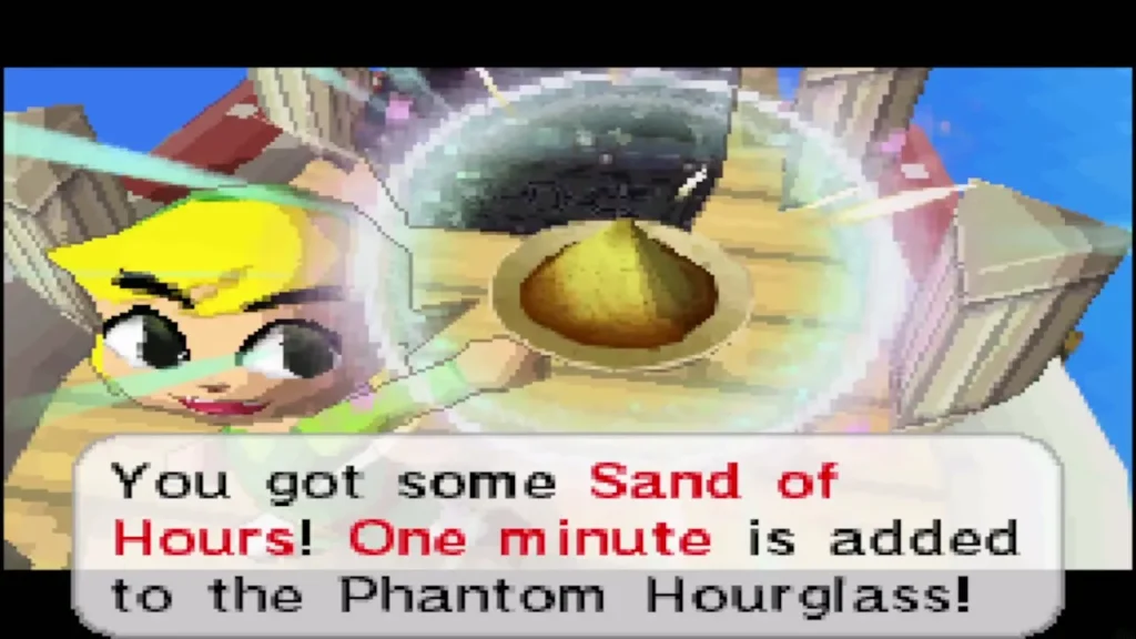 Link holds up Sand of Hours from a salvaged sunken chest, one minute added Link holds up Sand of Hours from a salvaged sunken chest, one minute added