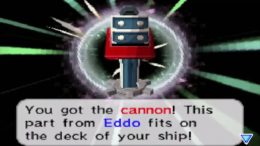 Link receiving Eddo's cannon, a part that fits on the ship's deck