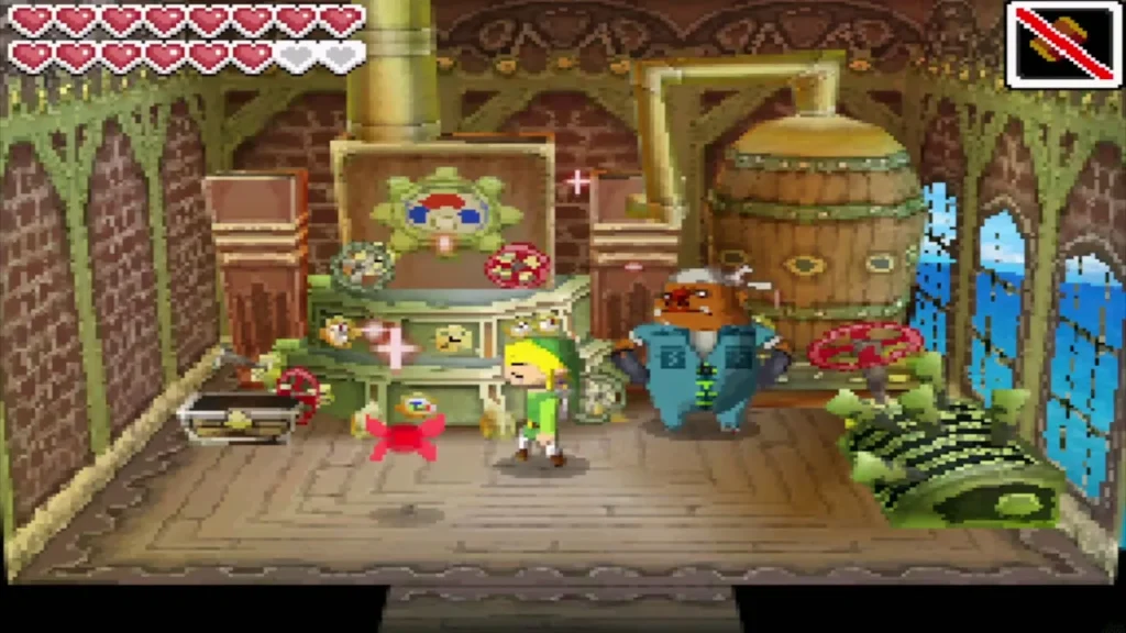 Link and the shipwright inside the shipyard on Mercay Island
