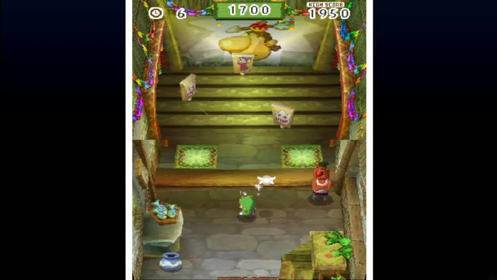 Link in the Molida Island shooting range looking up at the targets and score counter
